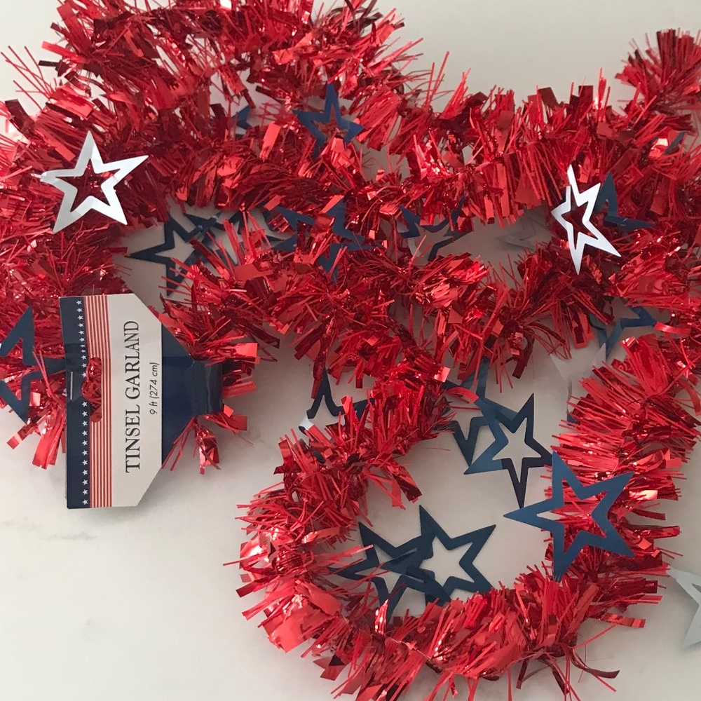 Tinsel Garland Red White & Blue with  9 feet